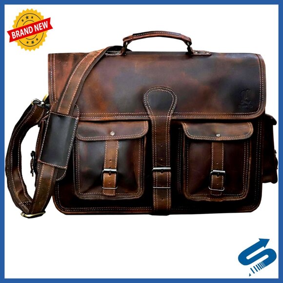 Vintage Leather Messenger Bag Handmade Crossbody Business Briefcase Office